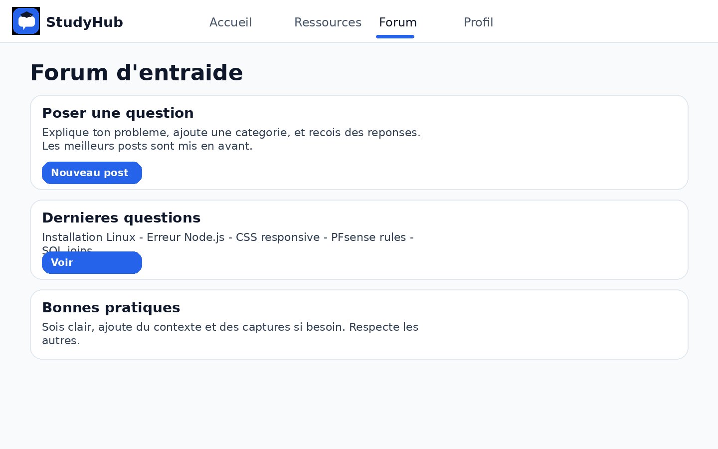Maquette Forum StudyHub