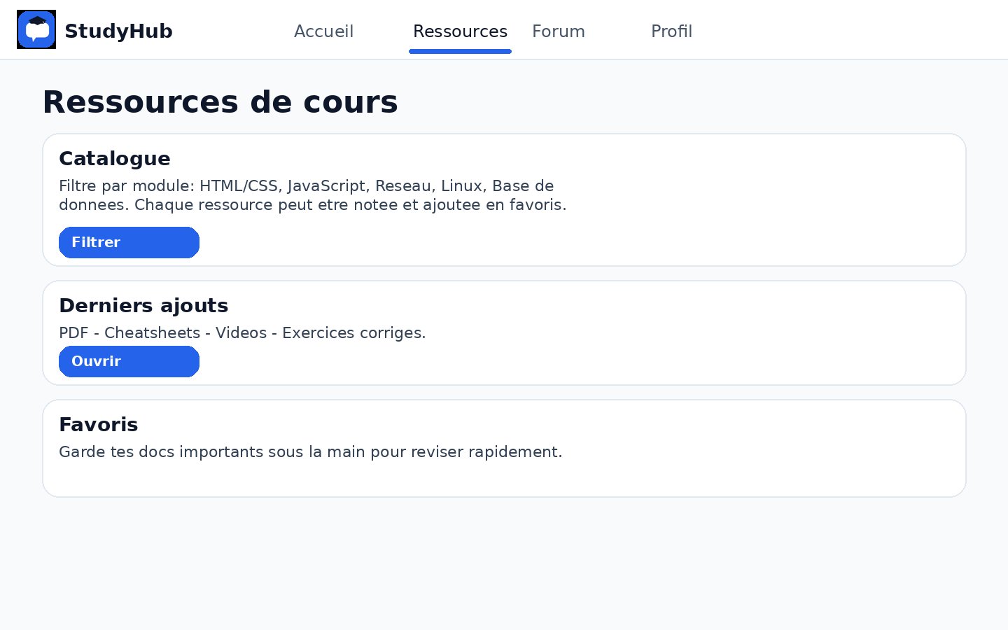 Maquette Ressources StudyHub